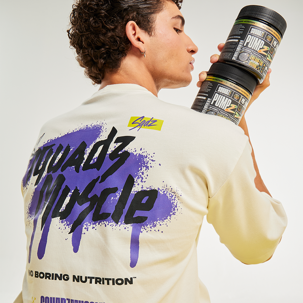 Camiseta Oversized Marfim com Roxo SQUADZ MUSCLE